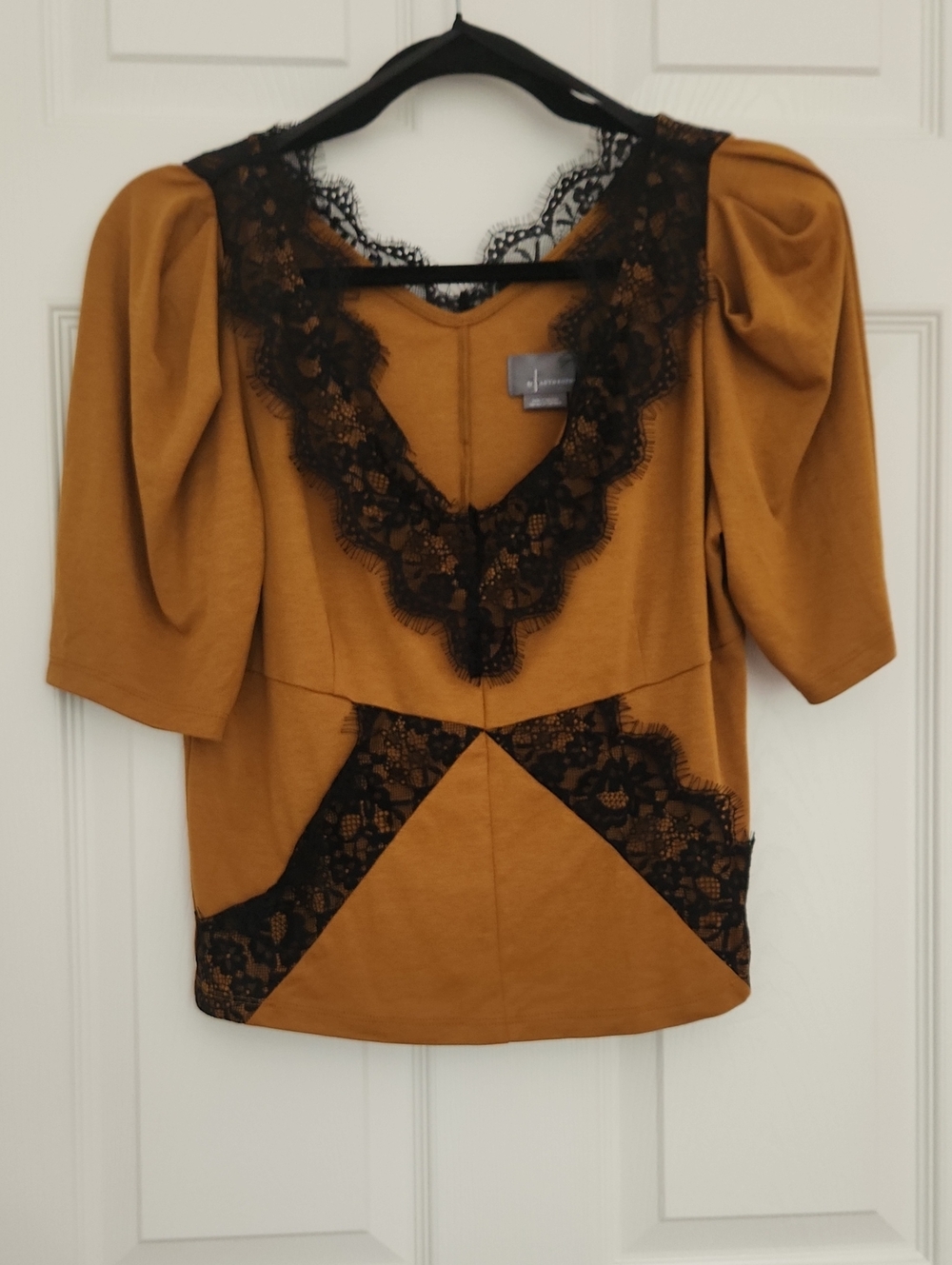 NWT Anthropologie Gold Top with Black Lace Trim